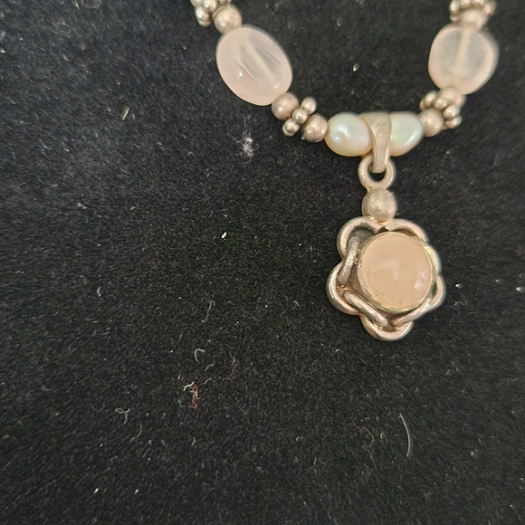 Peach Apricot Quartz Beaded Necklace with Sterling Silver 16" Pendant - Picture 4 of 5